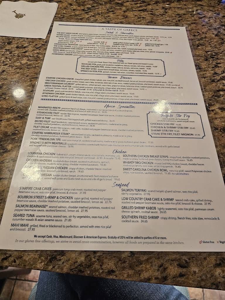 Starfire Grill Menu 1