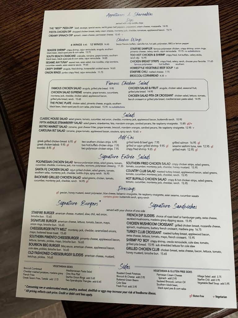 Starfire Grill Menu 4