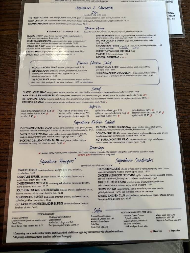 Starfire Grill Menu 6